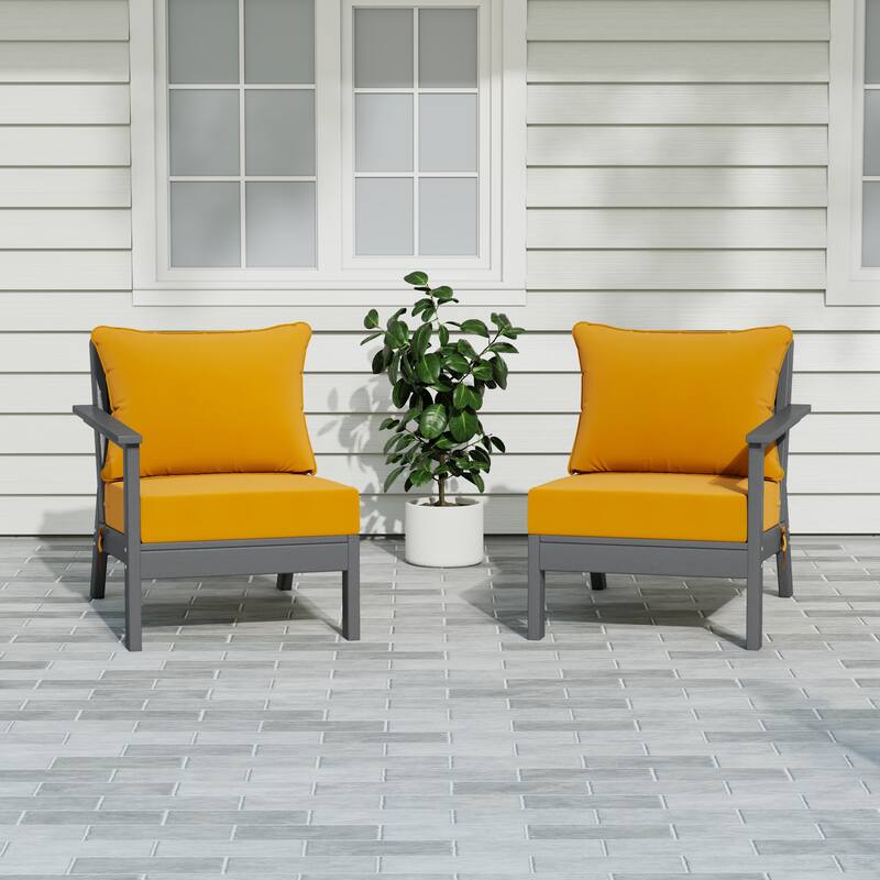 Polytrends Birchwood All Weather HDPE Outdoor Patio Deep Seating Gray Loveseat (2-Piece) - Gray/Yellow