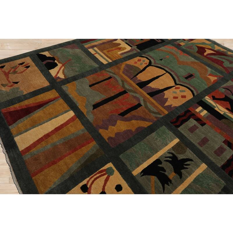 8x9'11'' Hand Knotted Wool Teal Tibetan Plush Pile Tufenkian Wash Rug - 8' x 9' 11''