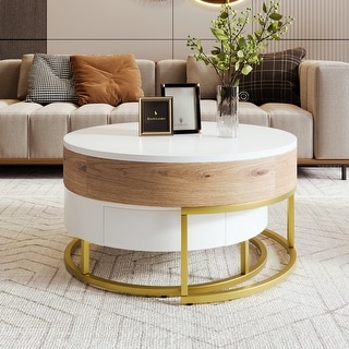 Multi-Functional Round Lift-Top Coffee Table with Nesting Stools - Bed ...