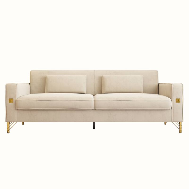 86-inch 2-seat Velvet Square Arm Upholstered Sofa with Two Waist Pillows