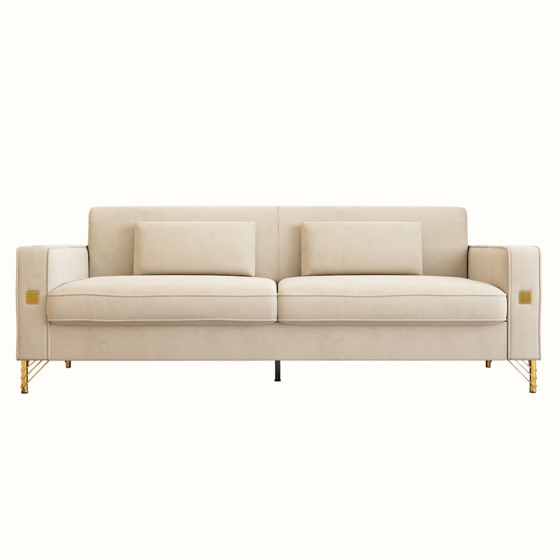 Modern Tufted Velvet Loveseat Upholstered Sofa with Removable Cushions and Pillows - 85.63 in.D x 30.31 in.W x 30.51 in.H