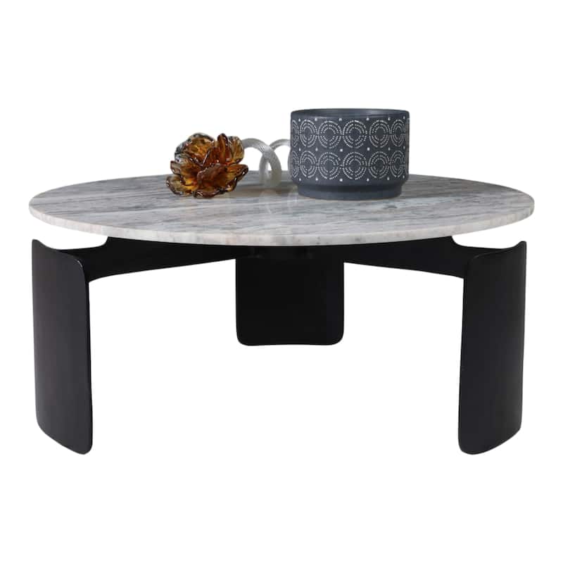 Marble and Cast Aluminum Coffee Table Modern Metal Base - 13" Black - 30" x 30" x 13"