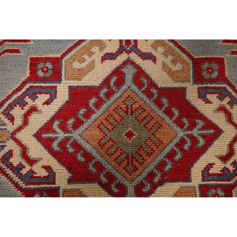 Hand Knotted Oriental 100% Wool Carpet Traditional Geometric Navy Blue & Blues Kazak Area Rug - 5' 10'' X 4' 0''