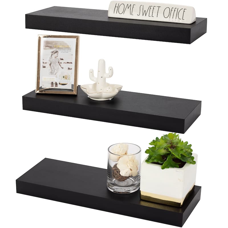 Floating Shelves, Farmhouse Hanging Wall Shelf Decor - 16 Inches, 3 Pk - Black