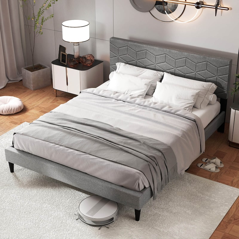 Costway Twin/Full/Queen Size Bed Frame with Linen Fabric Upholstered