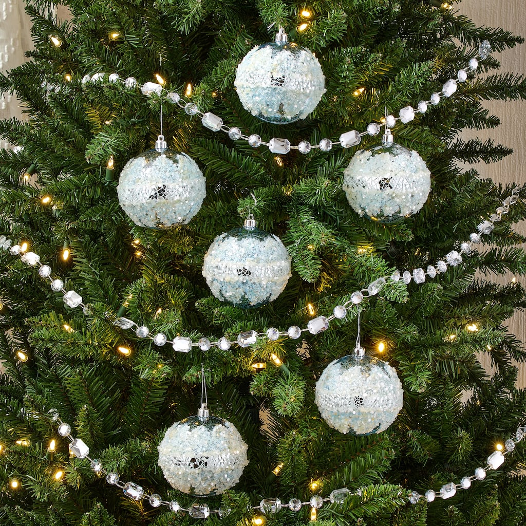 100mm Shatterproof Plastic Mercury Ice Mirror Ball Ornament Set of 2