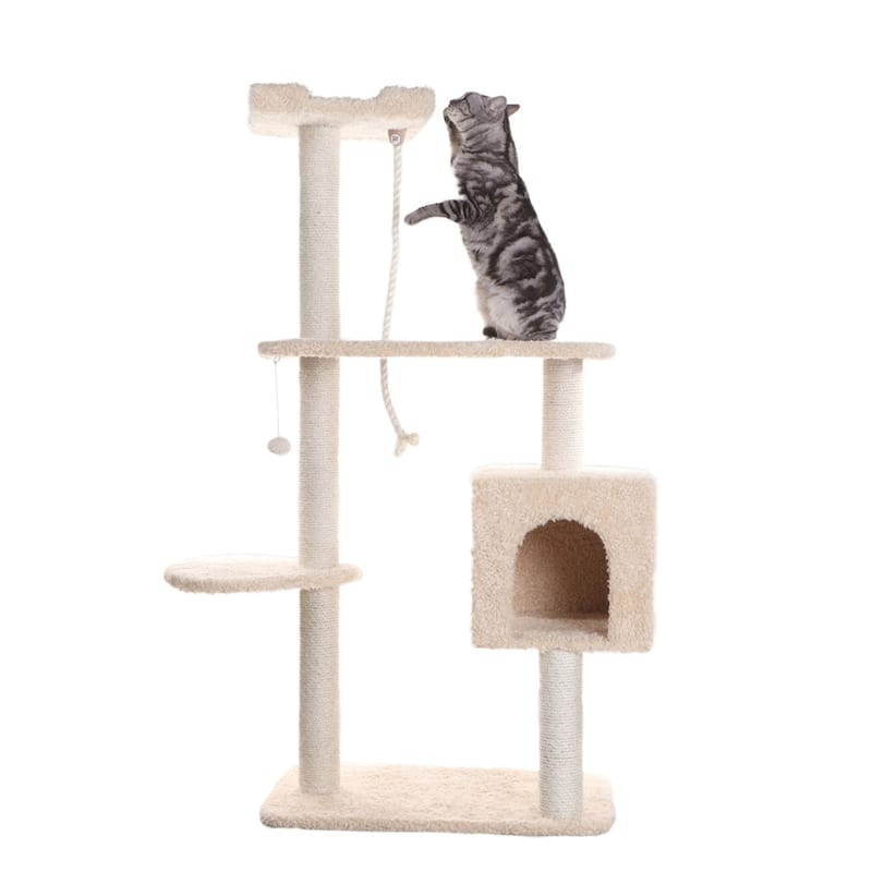 Faux Covered Real Wood Cat Scratch Furniture 57" Beige