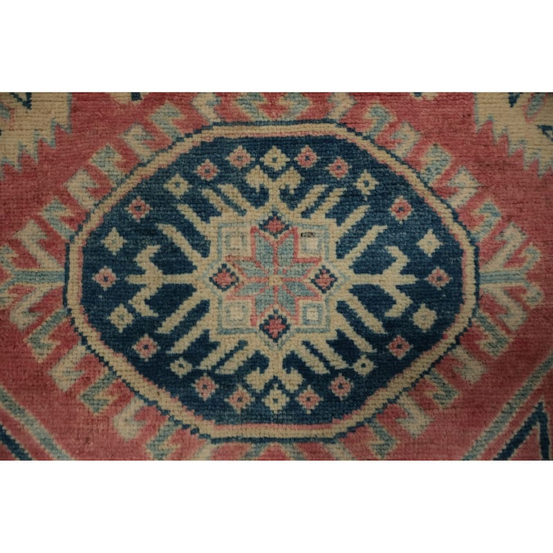 Hand Knotted Oriental 100% Wool Carpet Traditional Geometric Pink Kazak Area Rug - 11' 10'' X 8' 9''