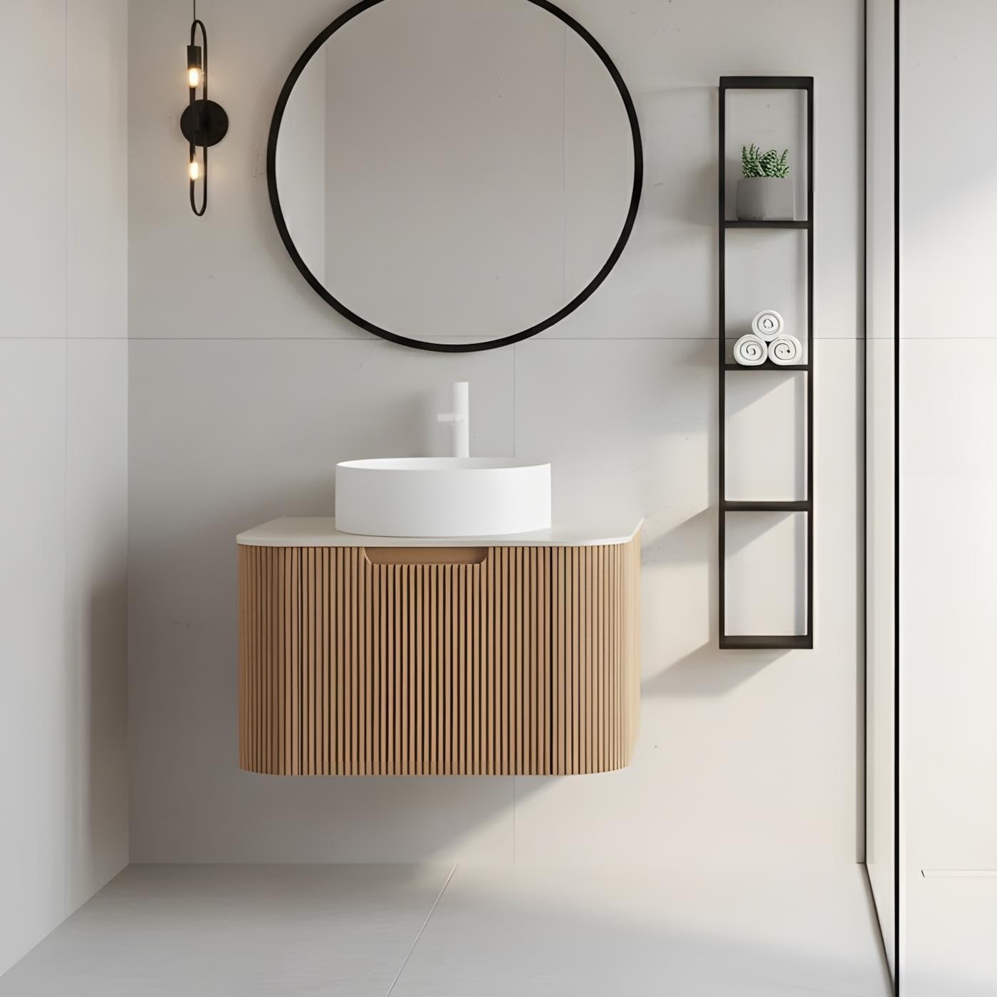 Wall Mounted Bathroom with White Round Ceramic Basin and Drawer
