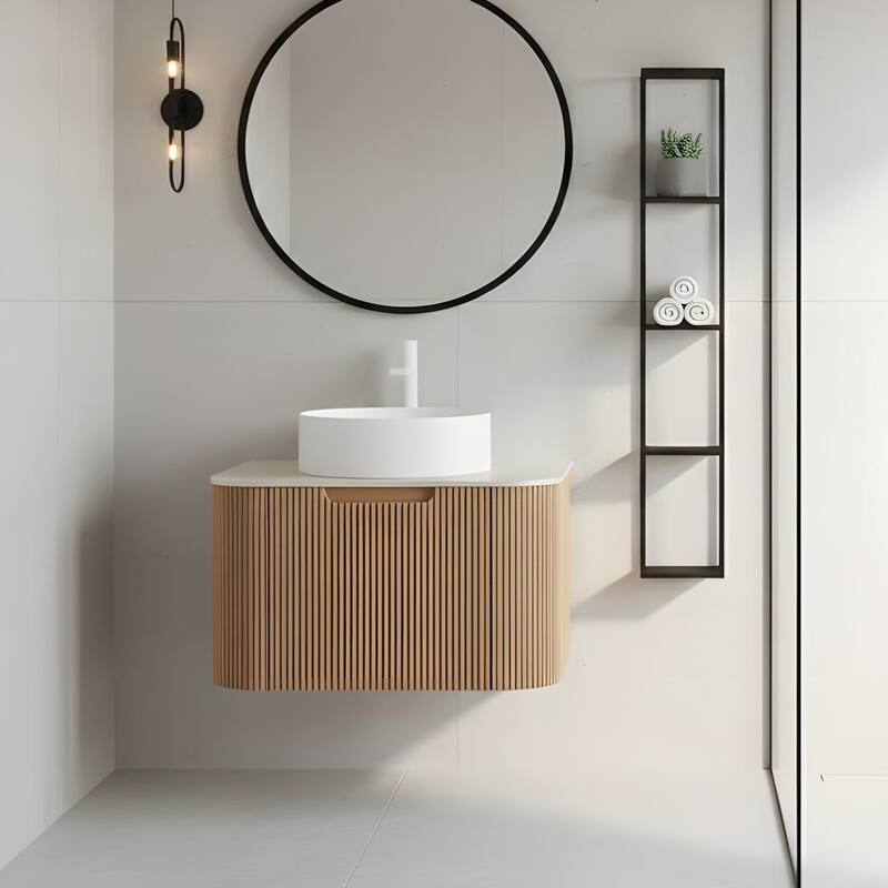 Wall Mounted Bathroom with White Round Ceramic Basin and Drawer