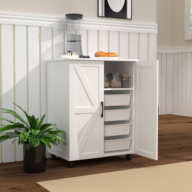 White Modern Storage Cabinet with Unique Meter Shaped Door Large Capacity Multi-Purpose Organizer for Home or Office