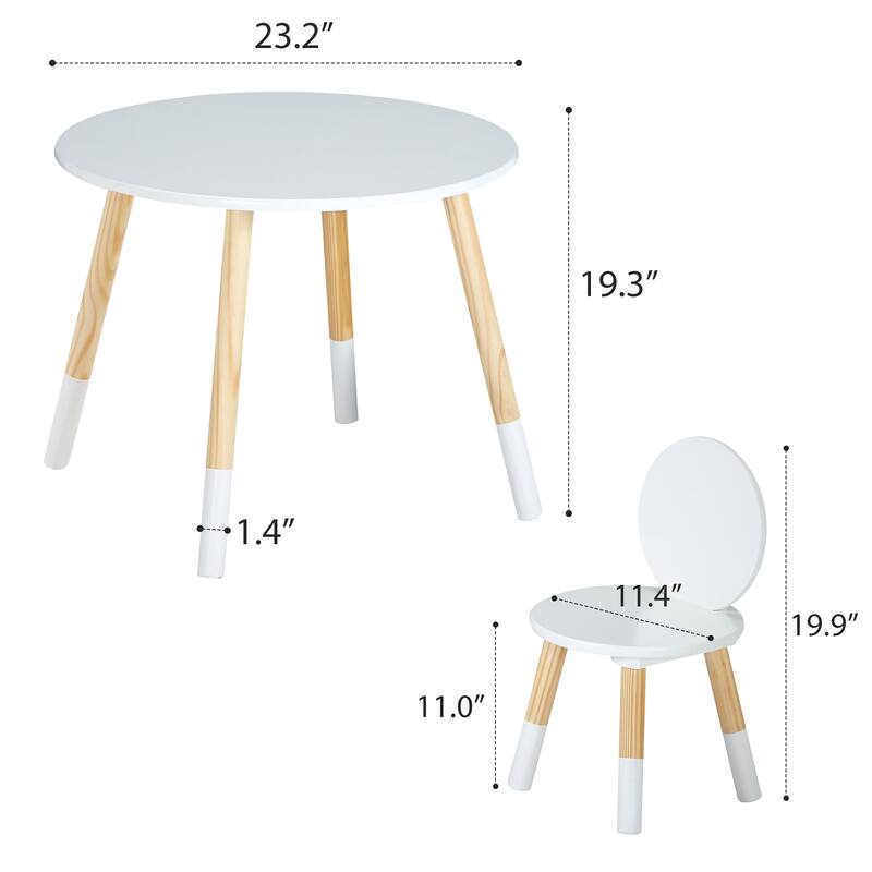 VECELO Kids Table with 2 Chairs Set for Toddlers, Boys, Girls, 3 Piece Kiddy Table and Chairs Set, White