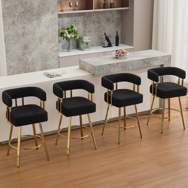 2-Piece Modern Accent Chairs with Gold Metal Legs & Teddy Upholstery, for Living Room or Office