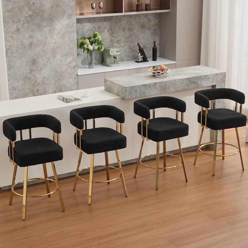 Modern Decorative Side Chair with Gold Metal Legs & Teddy Fleece, No Wheels - 2PC