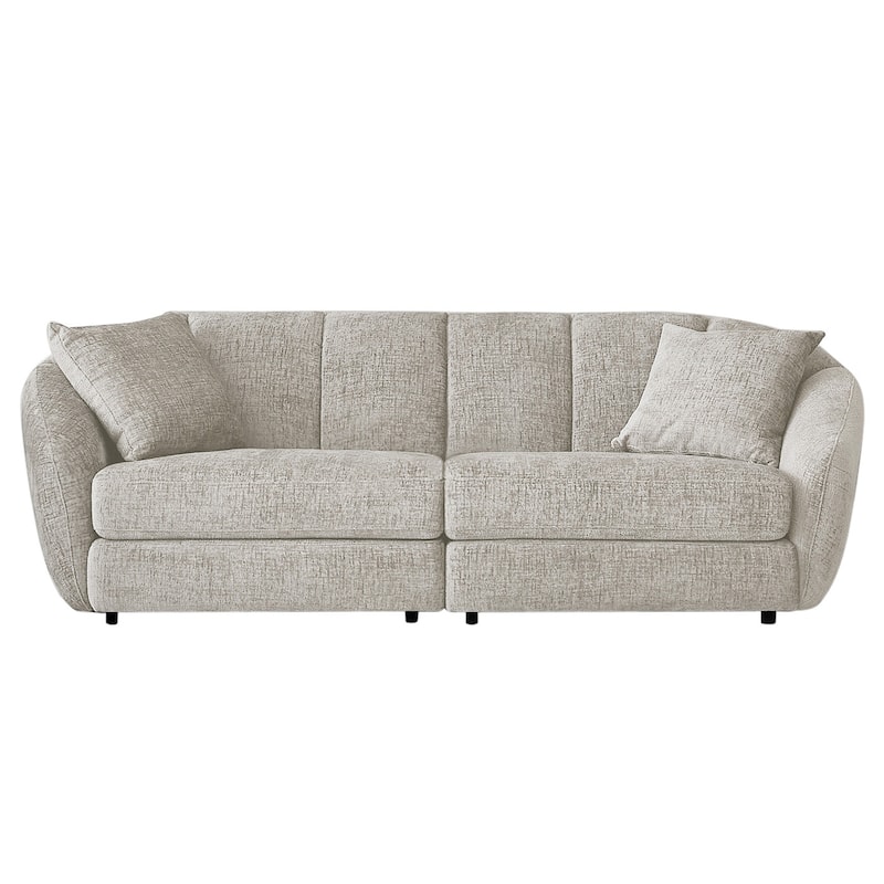 Slope Arm Chenille Fabric Rectangle Sectional Sofa Scallop Sofa in Light Brown