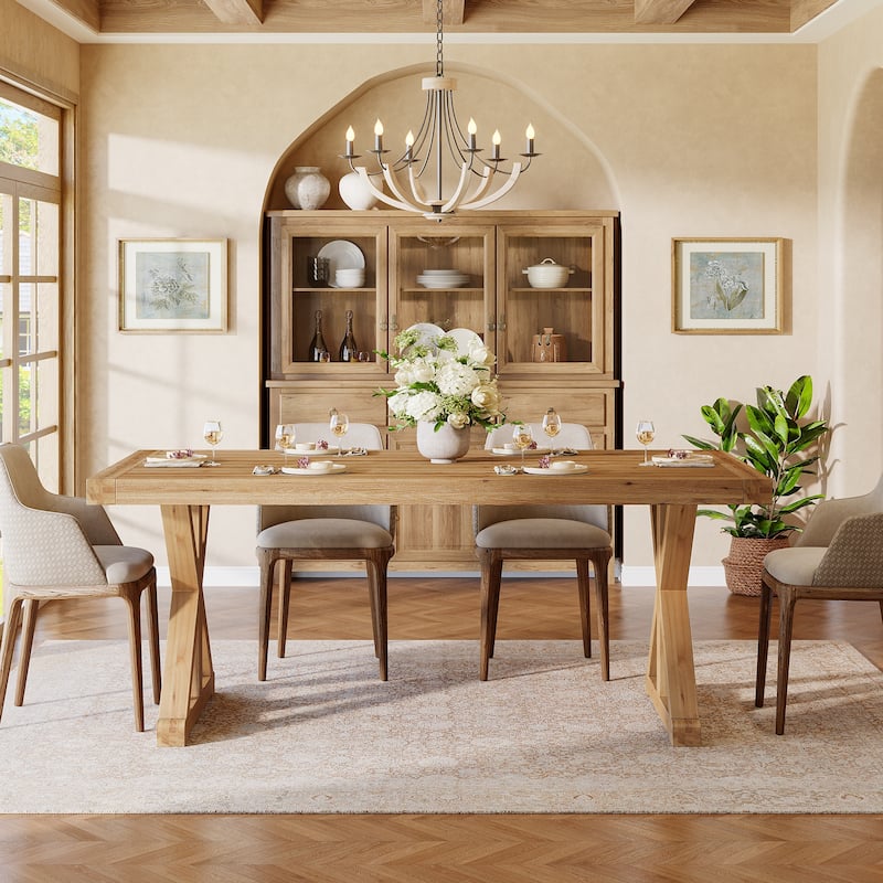 Solid Wood Dining Table, 63" Long Farmhouse Kitchen Table for 4-6 People - 31.49" D x 62.99" W x 30.51" H