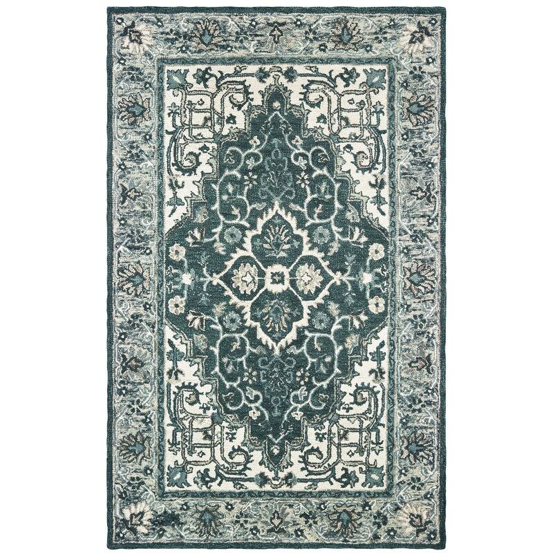 Taylor Grey Blue HandTufted Wool Oriental Medallion Traditional Casual