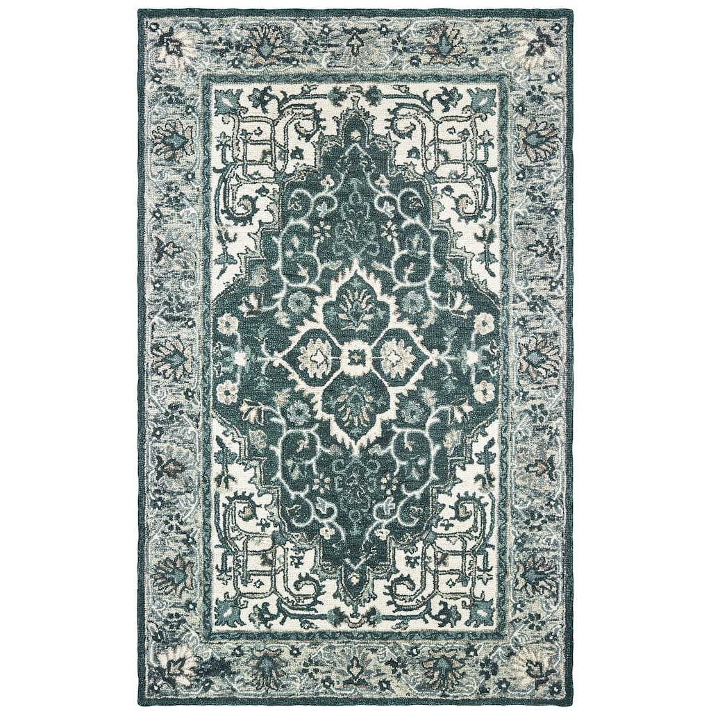 Taylor Grey Blue Hand-Tufted Wool Oriental Medallion Traditional Casual Area Rug