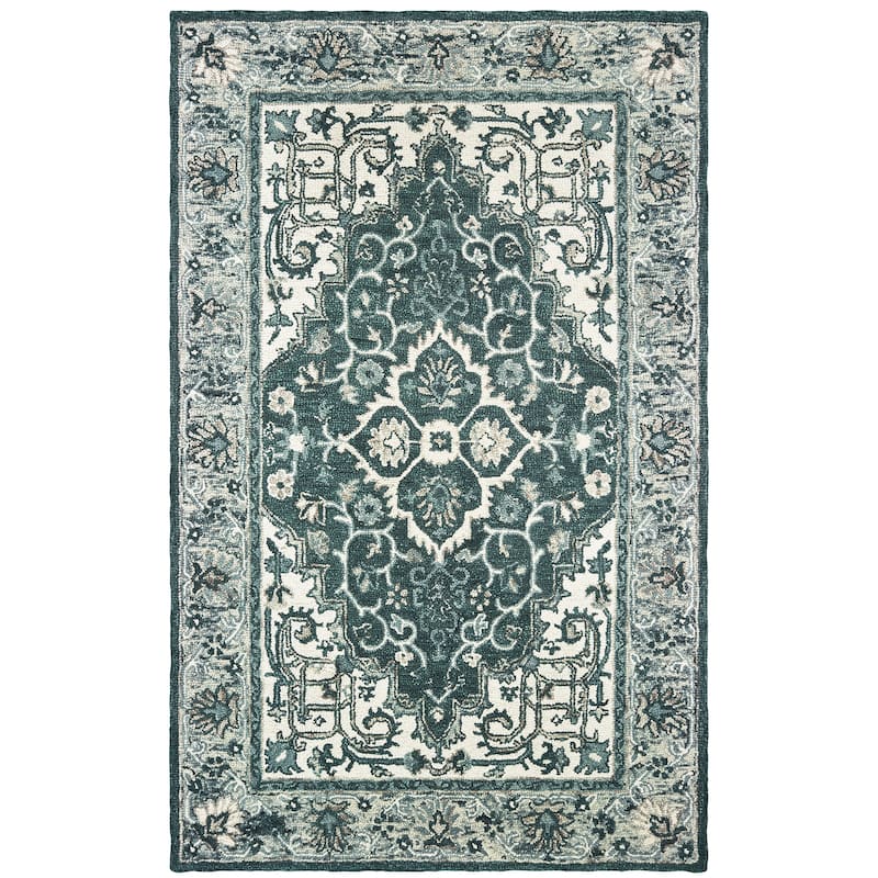 Taylor Grey Blue Hand-Tufted Wool Oriental Medallion Traditional Casual Area Rug