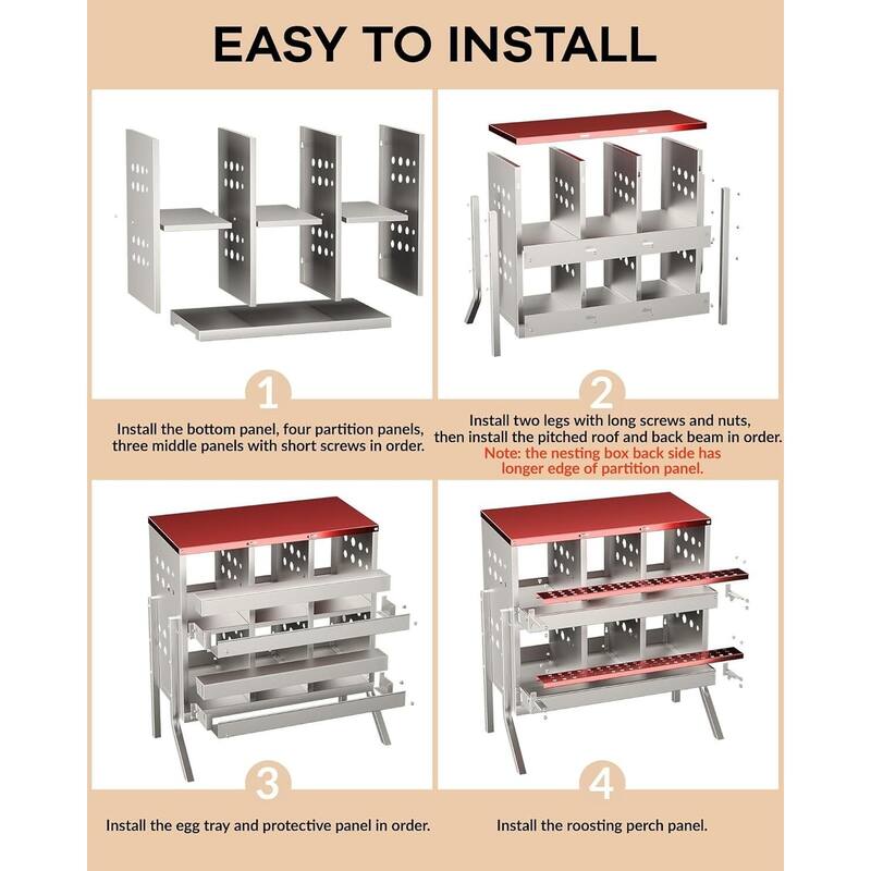 6-Compartment Metal Chicken Nesting Box, Waterproof Egg Laying Box