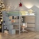 preview thumbnail 1 of 10, Kid-Friendly Design Full Size Loft Bed with Desk and Drawers Grey