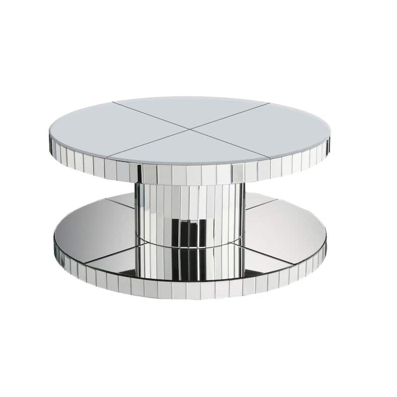 Luxury Fluted Mirror Coffee Table Round Double-Tier End Table
