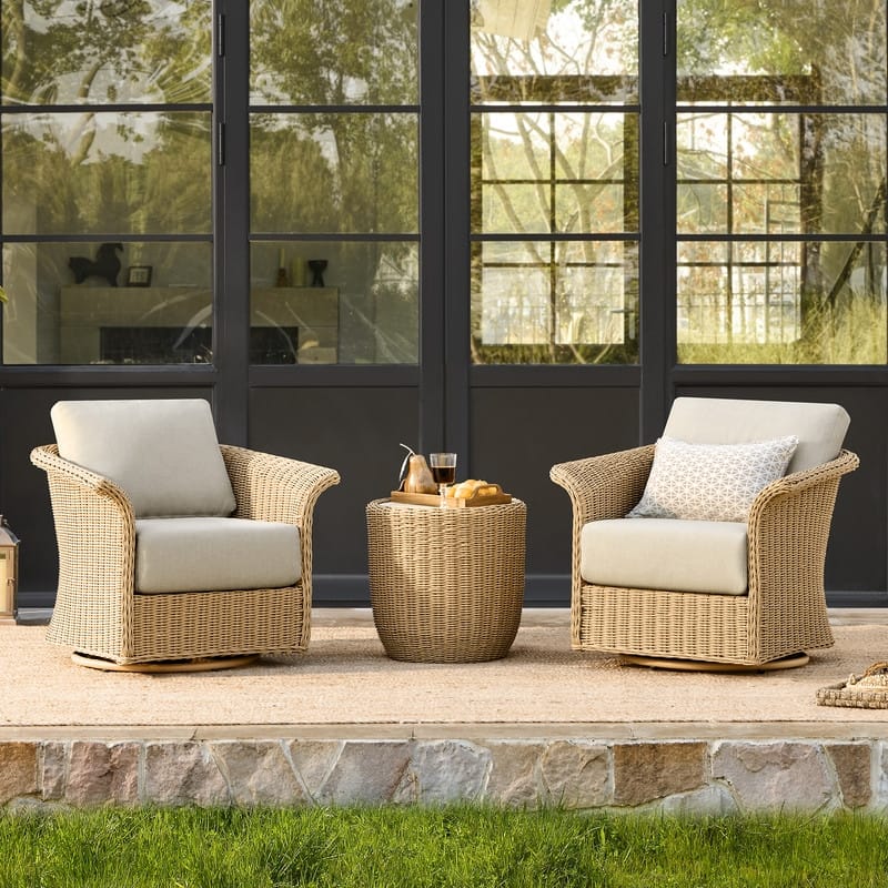 Spruce & Spring Patio Fruniture Outdoor Swivel Chair and Side Table - 2 Chair+1 Side Table