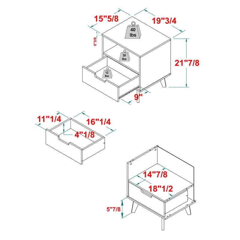 Modern 1-Drawer Nightstand with Open Cubby - Riviera