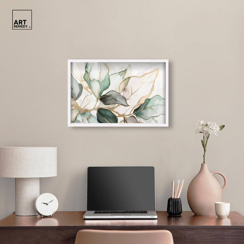 Golden Veined Leaves II Shadowbox by Art Remedy