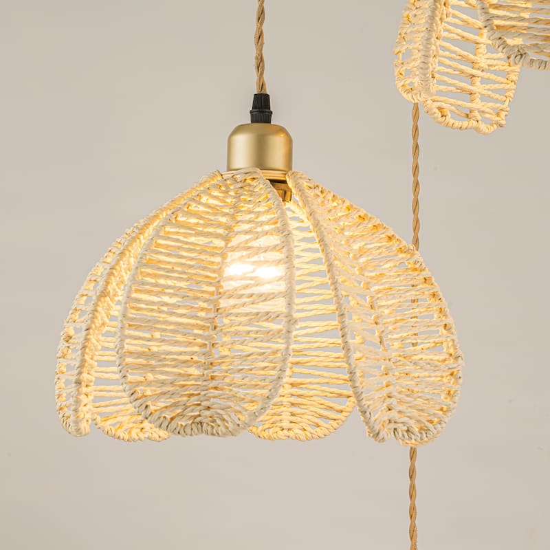 Cali 3-Light Rattan Hemp Cluster Pendant, Coastal Boho - Handwoven - 21" Wide