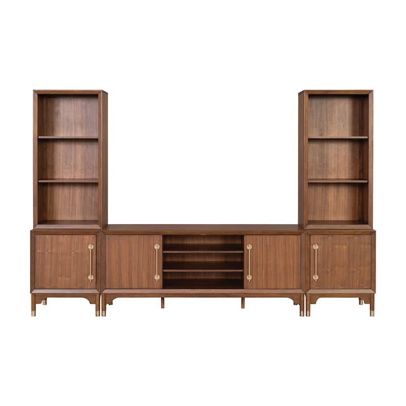 Furniture of America Forma Mid-Century Modern Walnut 5-Piece 118-inch Entertainment Center with LED Lights and 21 Shelves