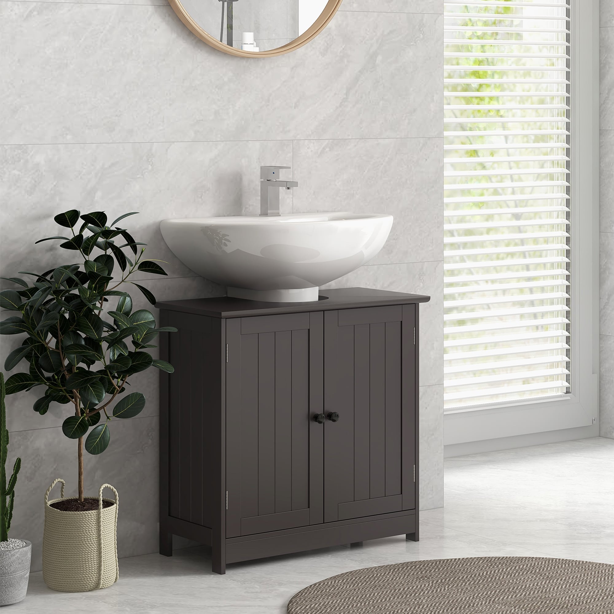 HOMCOM Under Sink Bathroom Cabinet with 2 Doors and Shelf Pedestal Sink Bathroom Vanity Cabinet Coffee On Sale Bed Bath Beyond 41462417
