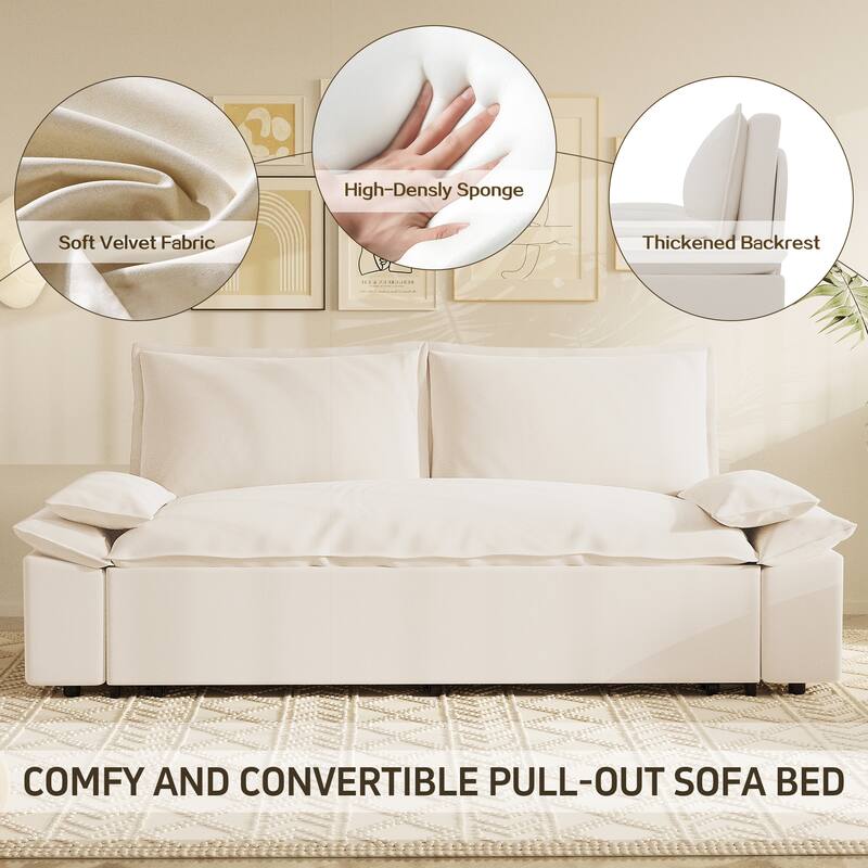 Multi-Functional 63.8" Queen Pull Out Sofa Bed with Side Storage and Wheels - 3-in-1 Convertible Sleeper Sofa