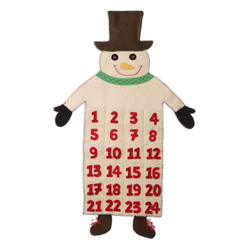 Novica Handmade Happy Snowman Wool Felt Advent Calendar