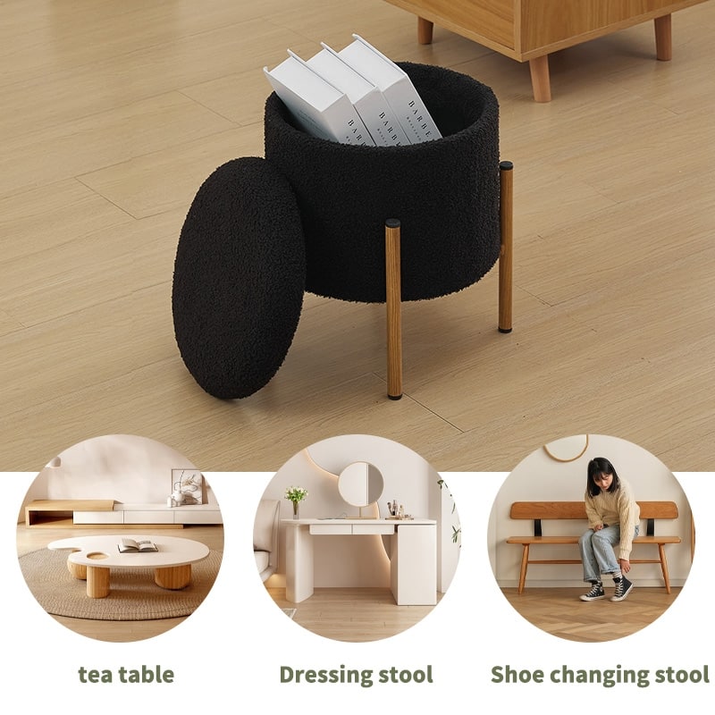 Modern Round Storage Ottoman, Ottoman Foot Stools With Metal Base,Ottoman Footstool with Removable Lid Storage Ottoman