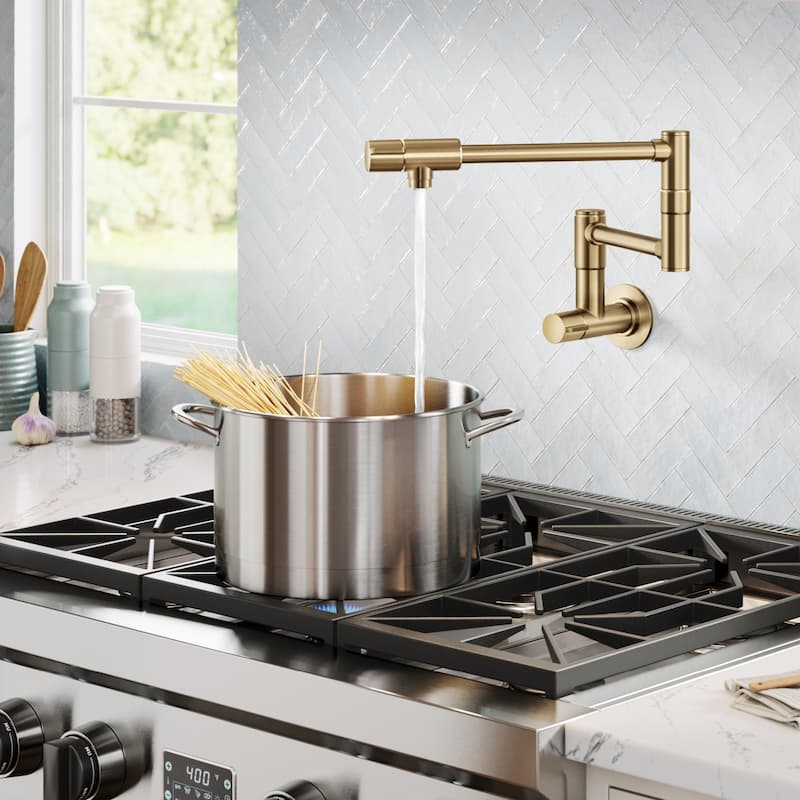 KRAUS Bolden 2 Handle Wall Mount Pot Filler Faucet w/ Retractable Arm