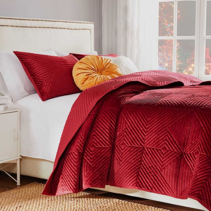 Riviera Velvet Finely Stitched Modern Quilt and Pillow Sham Set