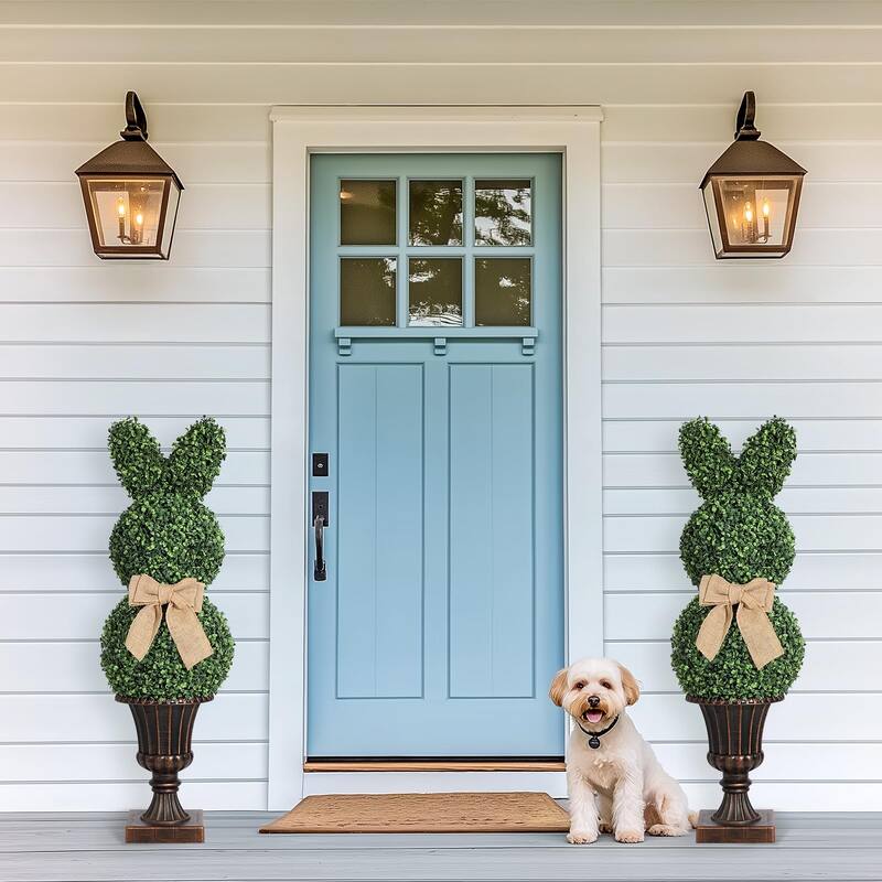 39"/3.25' Artificial Bunny Shaped Topiary Tree With Classic Planter Pot Rabbit Bowknot Faux