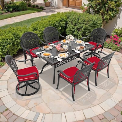 7-Piece Outdoor Dining Set with 1 Table and 6 Chairs, All-Weather Aluminum Outdoor Patio Sets
