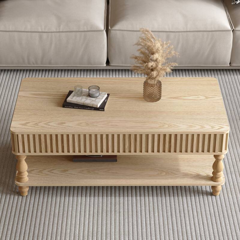 47.24" Lift Top Coffee Table with Storage Solid Wood Construction Modern Design for Small Spaces and Work Tasks