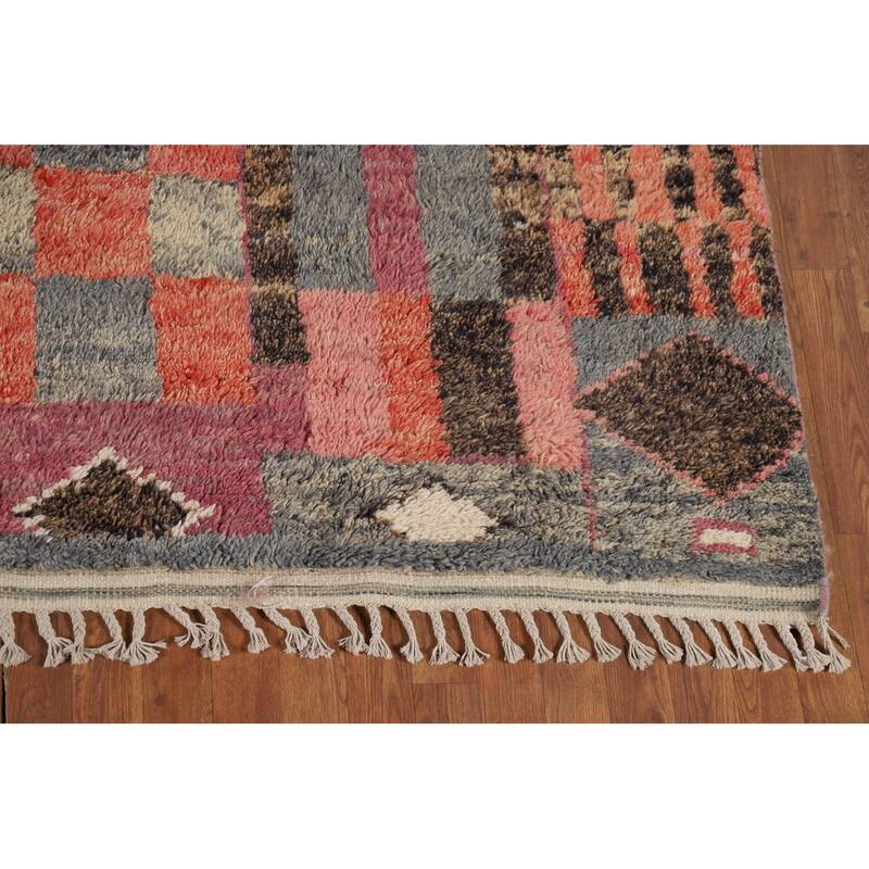 Geometric Plush Moroccan Oriental Rug Hand-Knotted Grey Wool Carpet - 7'9" x 10'5"