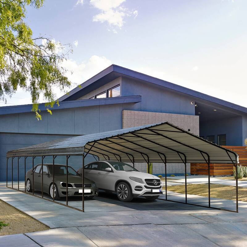 EROMMY 20x40 Outdoor Carport with Robust Galvanized Steel Roof, Versatile Shelter for Vehicles, Boats, and Tractors
