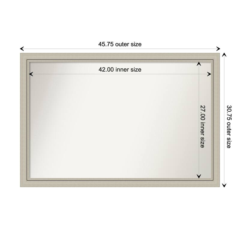 Romano Silver Narrow Framed Non-Beveled Custom Wall Mirror, Bathroom Vanity Mirror - Outer Size: 45.75 x 30.75