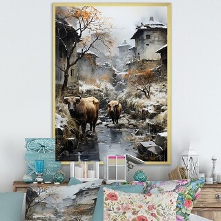 Designart quot Yaks Urban Visitor I quot Yaks Framed Canvas Prints Bed Bath