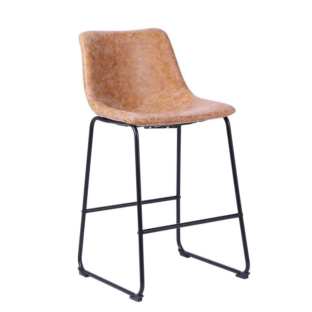 Pu Leather Upholstered Stool With Powder Coated Base In Matte Black, Set Of 4 Tan Bed Bath