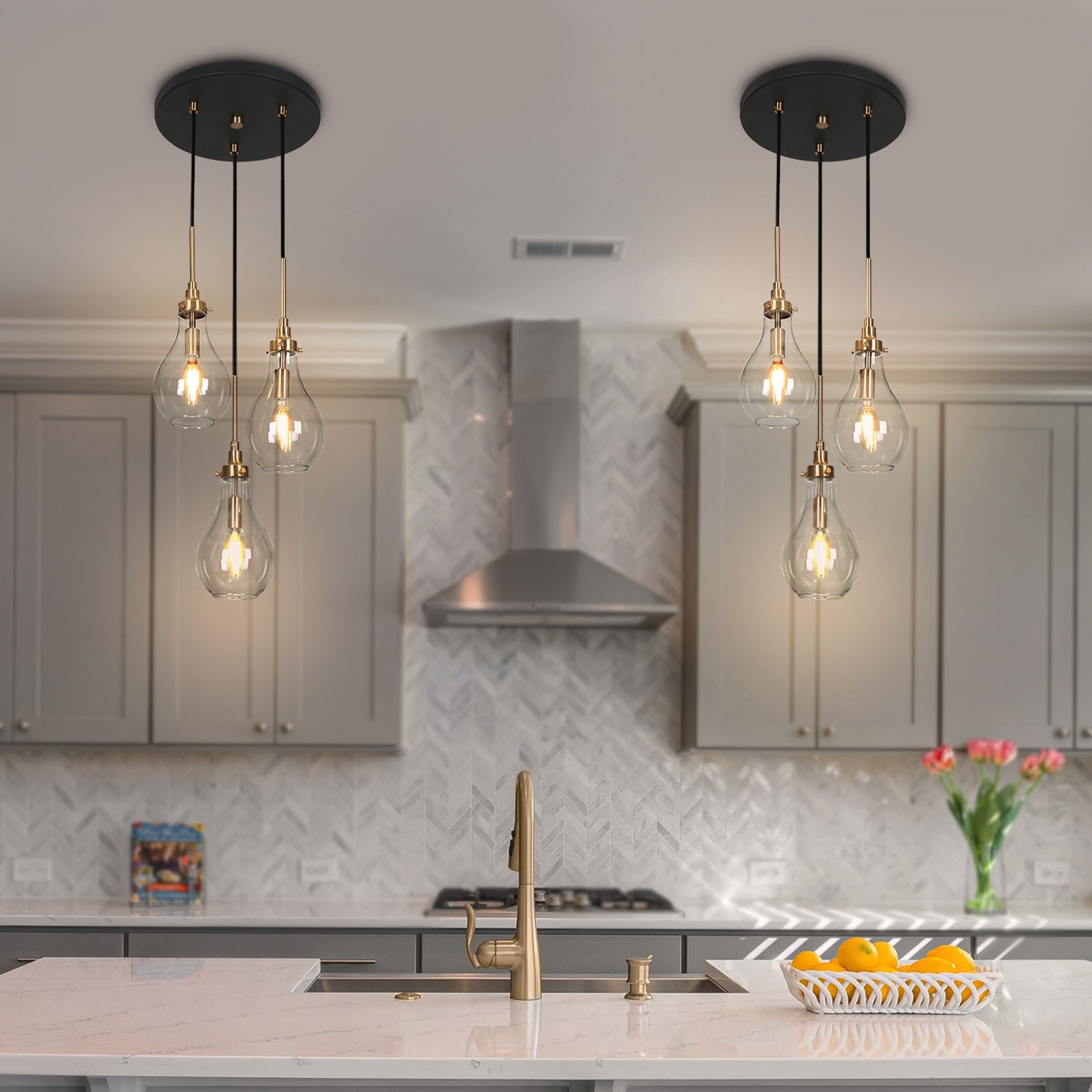 Synia Mid century Modern 3 Light Cluster Haging Pendant Lights Round Circle Chandelier Kitchen Island D 12.2 x H 74.2 On Sale Bed Bath Beyond 37003600