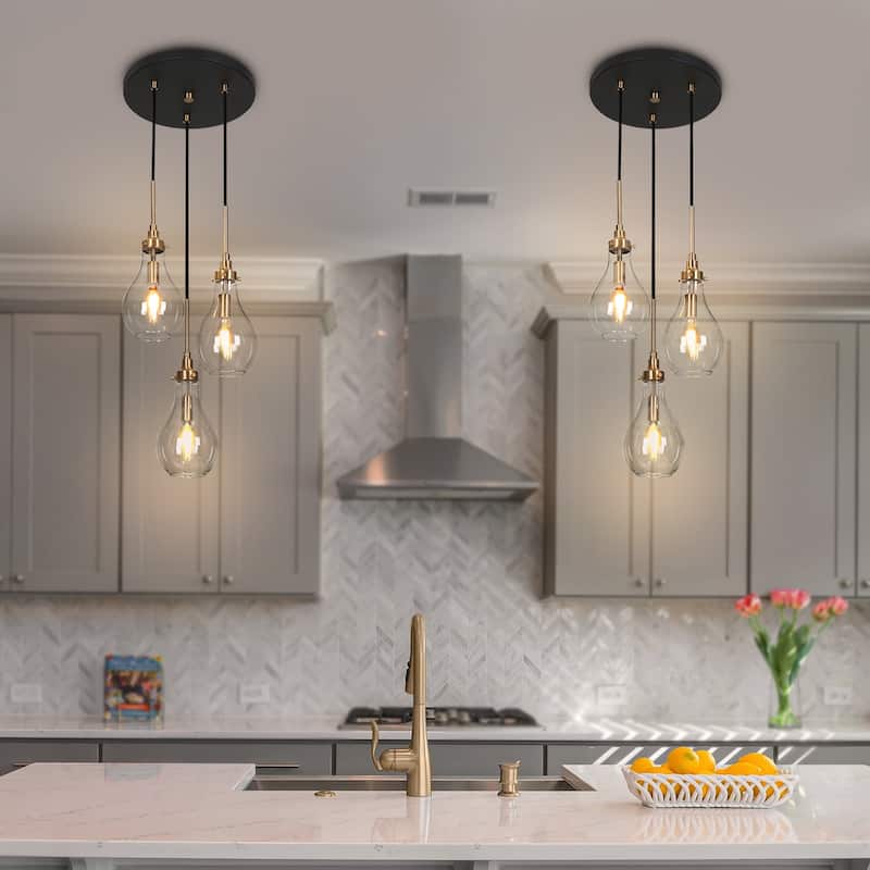 Synia Mid-century Modern 3-Light Cluster Haging Pendant Lights Round Circle Chandelier Kitchen Island - D 12.2'' x H 74.2''