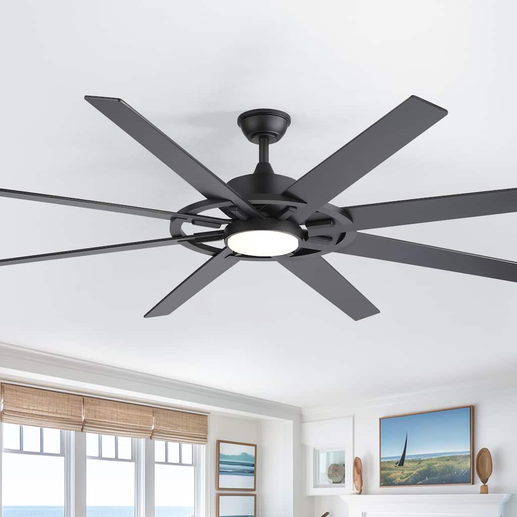 72" Modern Ceiling Fan with Light and Remote, 8-Blade DC Motor Fan, Dimmable LED, 6-Speed, Modern Ceiling Fan for Living Room