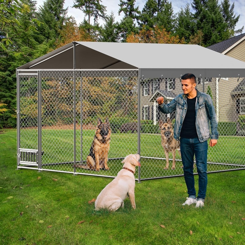 10x10 FT Outdoor Dog Kennel Pet Cage with Feeding Device Waterproof Roof