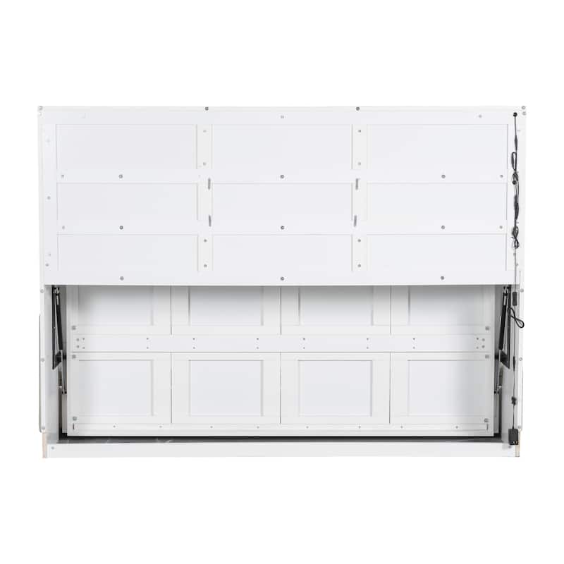 Murphy Cabinet Bed with Folding Sofa Built-in Storage Shelves and LED Light